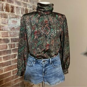 Vintage Paisley Print High-Neck Blouse/Top -Size 8 -TP08